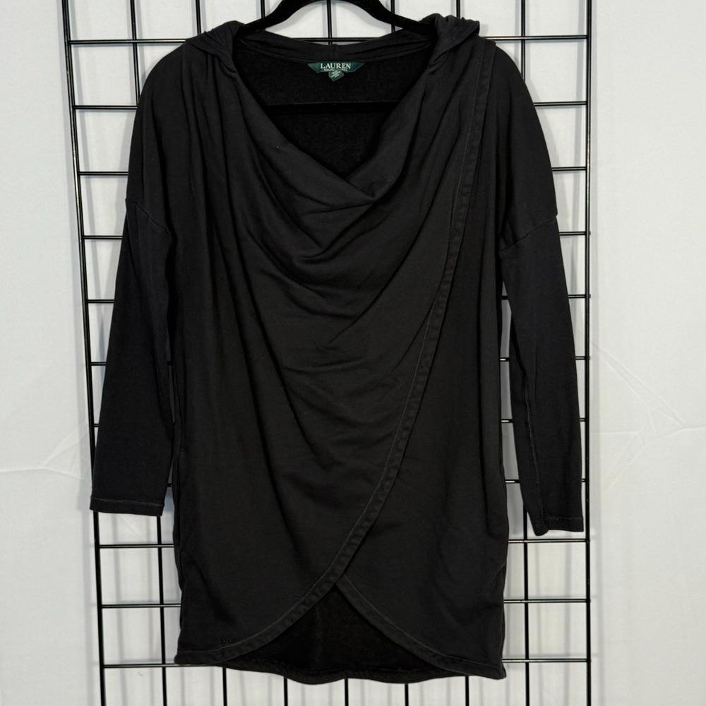 Lauren Ralph Lauren Purana Wrap Hoodie Womens S Small Black Loungewear Casual